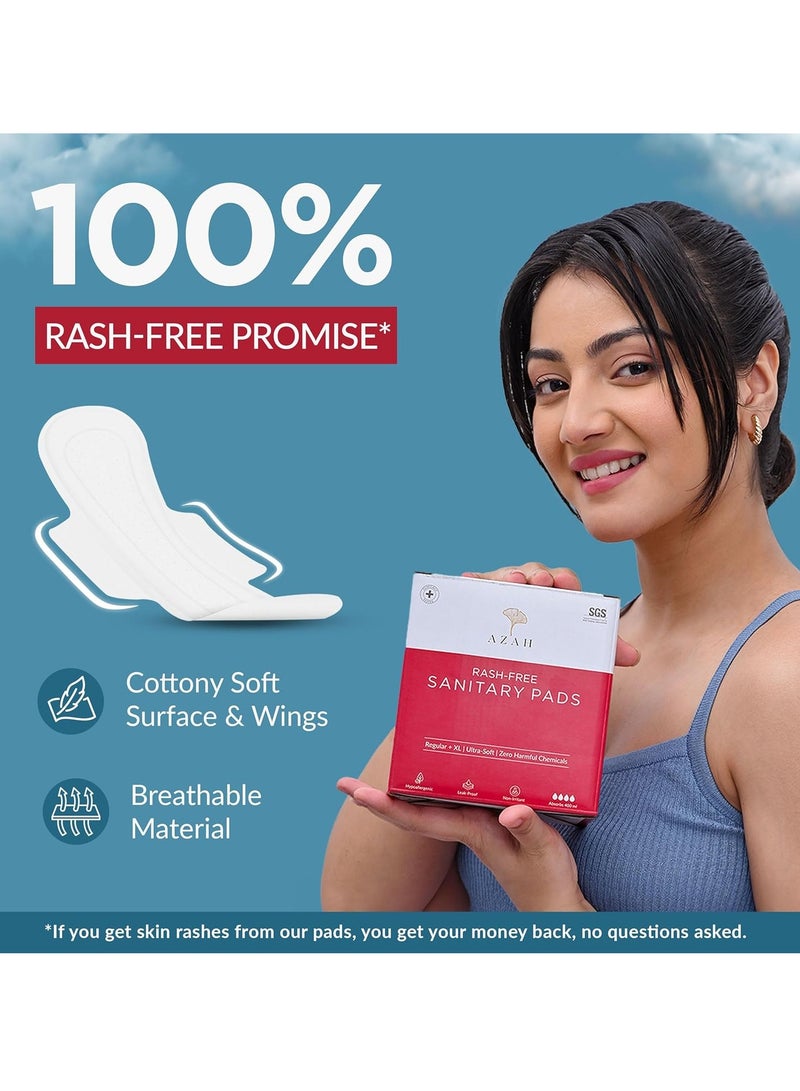 AZAH Sanitary Pads for Women (20 Reg + 20 XL) [Pack of 40] 100% Rash-Free sanitary napkins | 3x More Absorption, Cottony Soft and Dry Top Cover for heavy Flow | Toxin Free, Locks Odour, Leak-Proof
