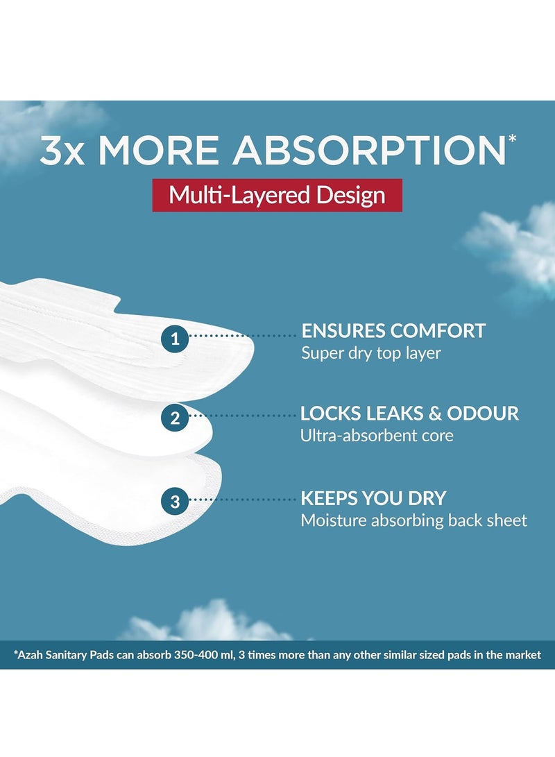 AZAH Sanitary Pads for Women (20 Reg + 20 XL) [Pack of 40] 100% Rash-Free sanitary napkins | 3x More Absorption, Cottony Soft and Dry Top Cover for heavy Flow | Toxin Free, Locks Odour, Leak-Proof