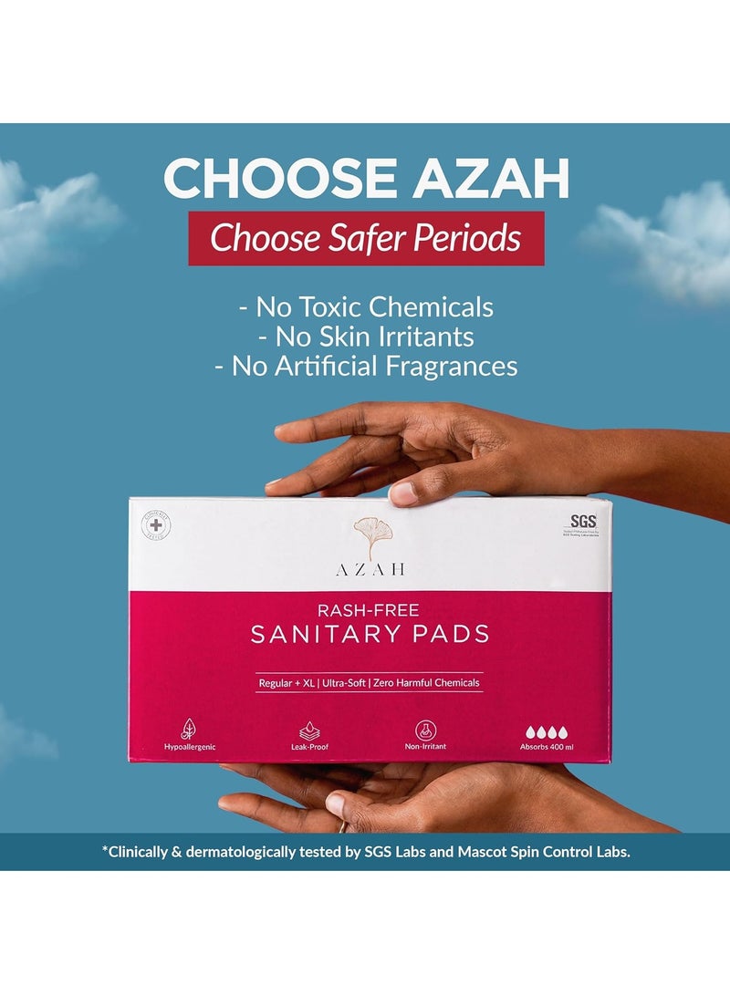 AZAH Sanitary Pads for Women (20 Reg + 20 XL) [Pack of 40] 100% Rash-Free sanitary napkins | 3x More Absorption, Cottony Soft and Dry Top Cover for heavy Flow | Toxin Free, Locks Odour, Leak-Proof
