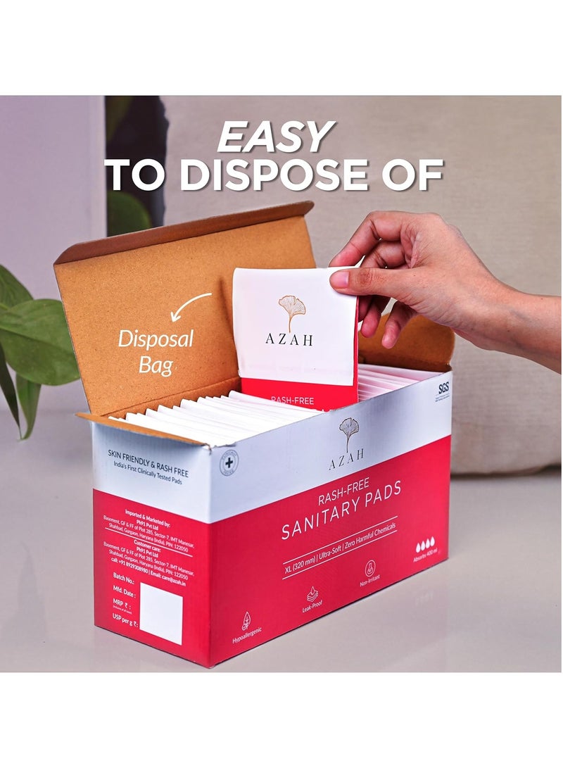 AZAH Sanitary Pads for Women (20 Reg + 20 XL) [Pack of 40] 100% Rash-Free sanitary napkins | 3x More Absorption, Cottony Soft and Dry Top Cover for heavy Flow | Toxin Free, Locks Odour, Leak-Proof