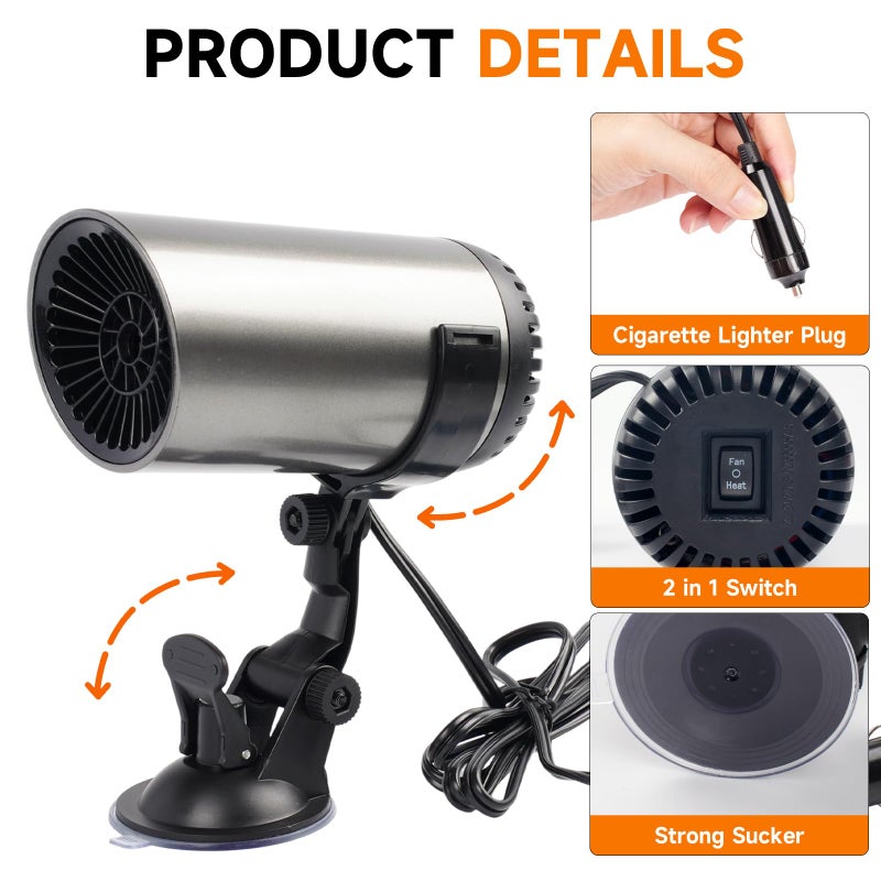 LLWAN Car Heater, 12V Portable Car Heater that Plugs into Cigarette Lighter, Defroster for Car Windshield, 2 in 1 Heating & Cooling Fast Heating Defrost Defogger with Suction Holder - Image 3