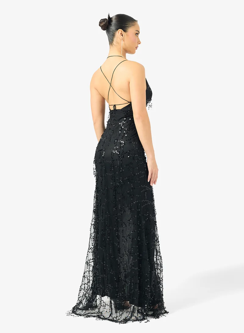 جينجر فستان ترتر بفتحة صدر عميقة وفتحة جانبية