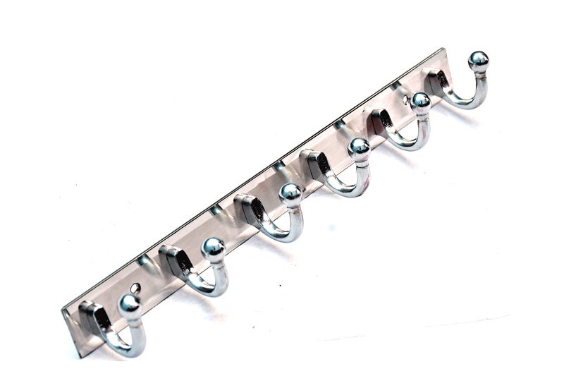GHAR DWAR Heavy Duty Goli Stainless Steel Cloth Hanger Suitable for Bathroom Bedroom Kitchen Wall Hook Rail Hanging Scarf, Coat,Keys Tie Clothes Towel Door Robe Hanging (Pack of 2, Silver 6 Hook) - Image 3