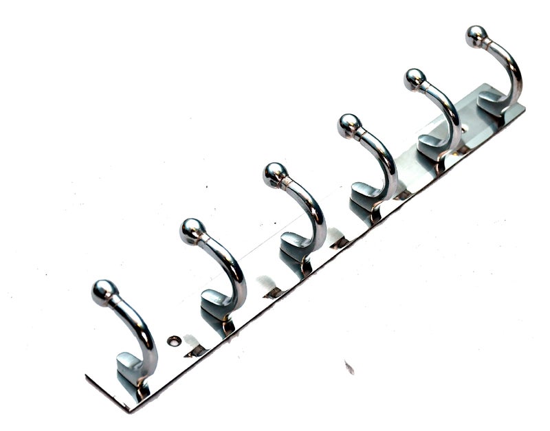 GHAR DWAR Heavy Duty Goli Stainless Steel Cloth Hanger Suitable for Bathroom Bedroom Kitchen Wall Hook Rail Hanging Scarf, Coat,Keys Tie Clothes Towel Door Robe Hanging (Pack of 2, Silver 6 Hook) - Image 2