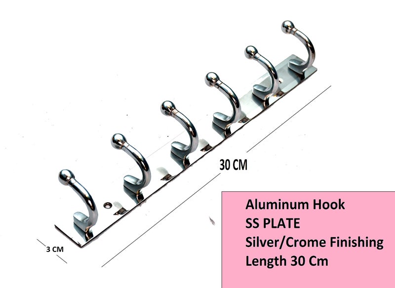 GHAR DWAR Heavy Duty Goli Stainless Steel Cloth Hanger Suitable for Bathroom Bedroom Kitchen Wall Hook Rail Hanging Scarf, Coat,Keys Tie Clothes Towel Door Robe Hanging (Pack of 2, Silver 6 Hook) - Image 4
