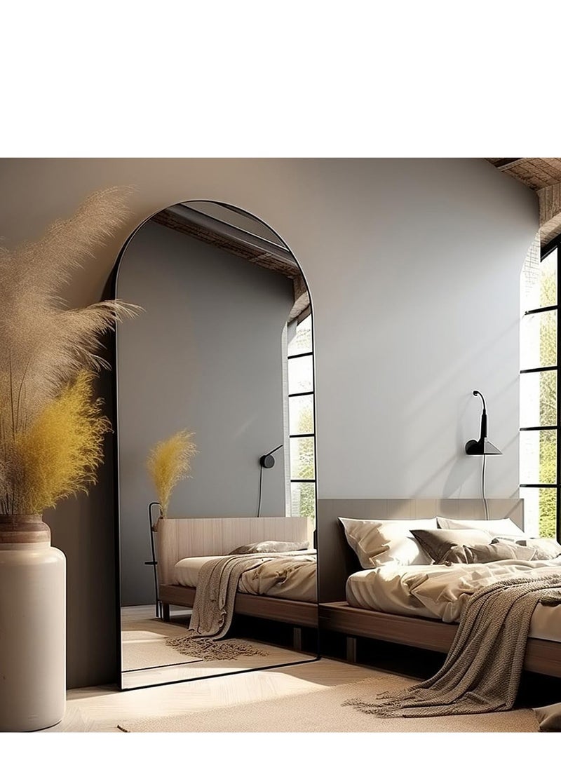 فيبارتي مرآة كاملة الطول - مرآة أرضية مقوسة سوداء كبيرة الحجم مقاس 86 بوصة × 39 بوصة لغرفة المعيشة وغرفة النوم والممر، مرآة كبيرة لكامل الجسم بتصميم مقوس حديث، مائلة عموديًا أو مثبتة على الحائط، مرآة زخرفية أنيقة ومتينة (220 × 100 سم). - Image 1