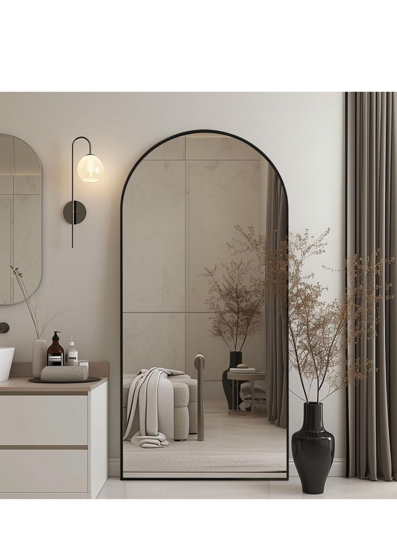 فيبارتي مرآة كاملة الطول - مرآة أرضية مقوسة سوداء كبيرة الحجم مقاس 86 بوصة × 39 بوصة لغرفة المعيشة وغرفة النوم والممر، مرآة كبيرة لكامل الجسم بتصميم مقوس حديث، مائلة عموديًا أو مثبتة على الحائط، مرآة زخرفية أنيقة ومتينة (220 × 100 سم). - Image 2