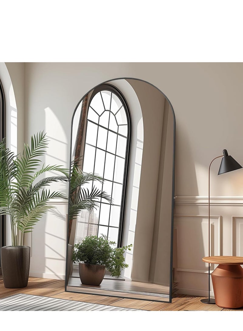 فيبارتي مرآة كاملة الطول - مرآة أرضية مقوسة سوداء كبيرة الحجم مقاس 86 بوصة × 39 بوصة لغرفة المعيشة وغرفة النوم والممر، مرآة كبيرة لكامل الجسم بتصميم مقوس حديث، مائلة عموديًا أو مثبتة على الحائط، مرآة زخرفية أنيقة ومتينة (220 × 100 سم). - Image 3