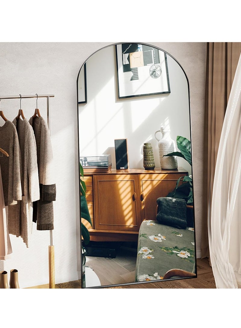 فيبارتي مرآة كاملة الطول - مرآة أرضية مقوسة سوداء كبيرة الحجم مقاس 86 بوصة × 39 بوصة لغرفة المعيشة وغرفة النوم والممر، مرآة كبيرة لكامل الجسم بتصميم مقوس حديث، مائلة عموديًا أو مثبتة على الحائط، مرآة زخرفية أنيقة ومتينة (220 × 100 سم). - Image 4