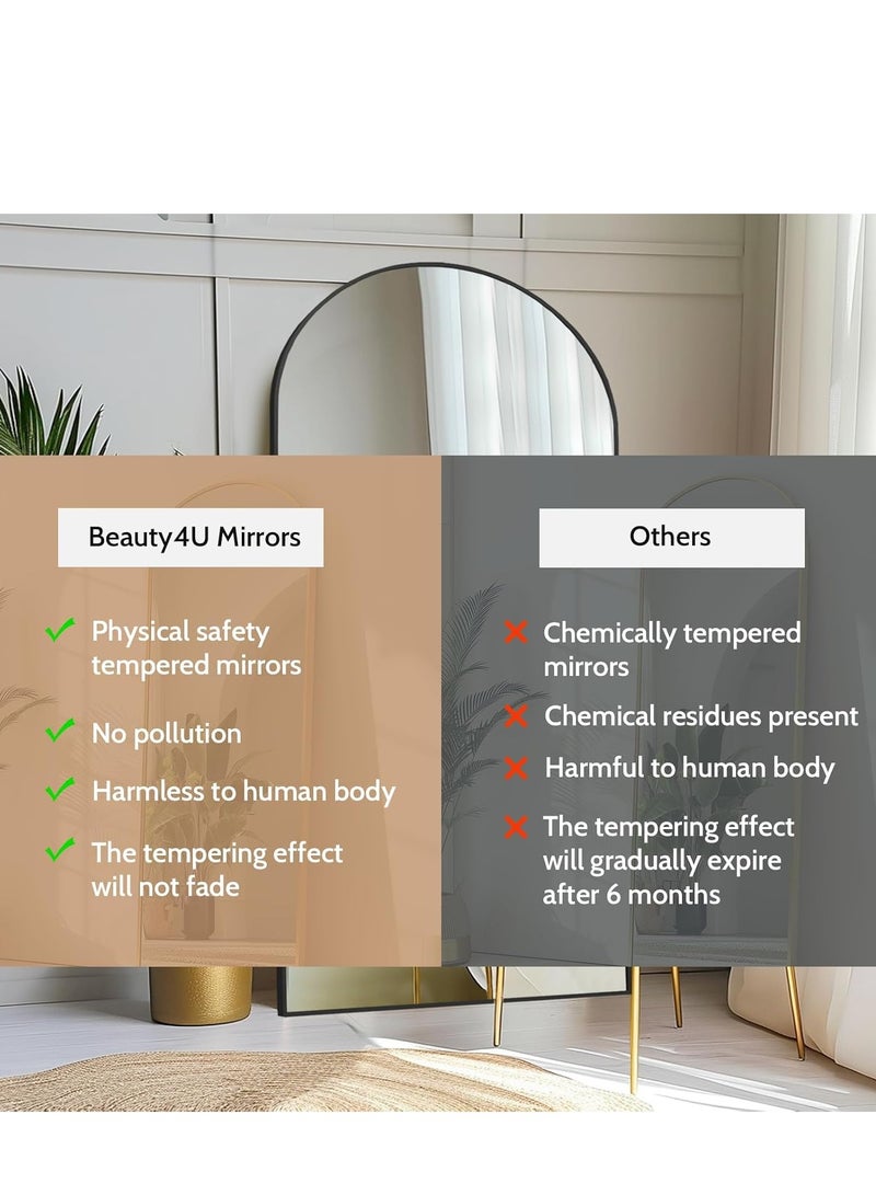 فيبارتي مرآة كاملة الطول - مرآة أرضية مقوسة سوداء كبيرة الحجم مقاس 86 بوصة × 39 بوصة لغرفة المعيشة وغرفة النوم والممر، مرآة كبيرة لكامل الجسم بتصميم مقوس حديث، مائلة عموديًا أو مثبتة على الحائط، مرآة زخرفية أنيقة ومتينة (220 × 100 سم). - Image 5