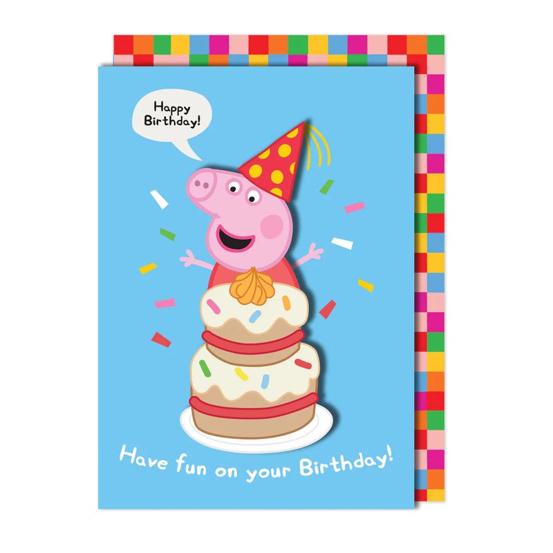 Tache Peppa Pig Birthday Greeting Card Blank Inside, Party Hat Design - Image 1