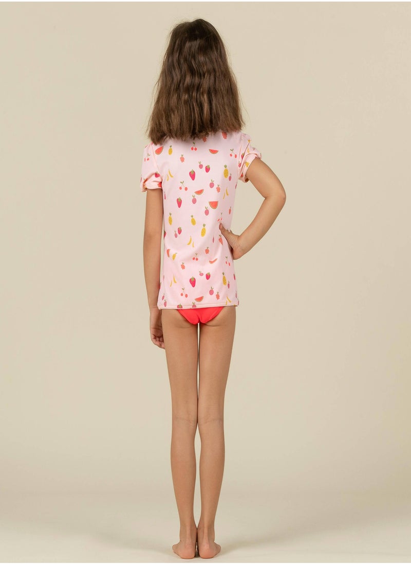 NABAIJI NABAIJI by DECATHLON, Baby Girls' Tankini Swimsuit Top Comfortable & Quick-Dry Dark Pink Fruit Print  - Image 1