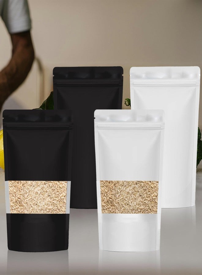 SKY FLEXI PACK Polyester Zip Lock Stand Up Pouches | White & Black Mix (With & Without Window) | 16 × 23.5 cm, 500g Capacity | Pack of 60 | Reusable Airtight Food Storage Bags - Image 4