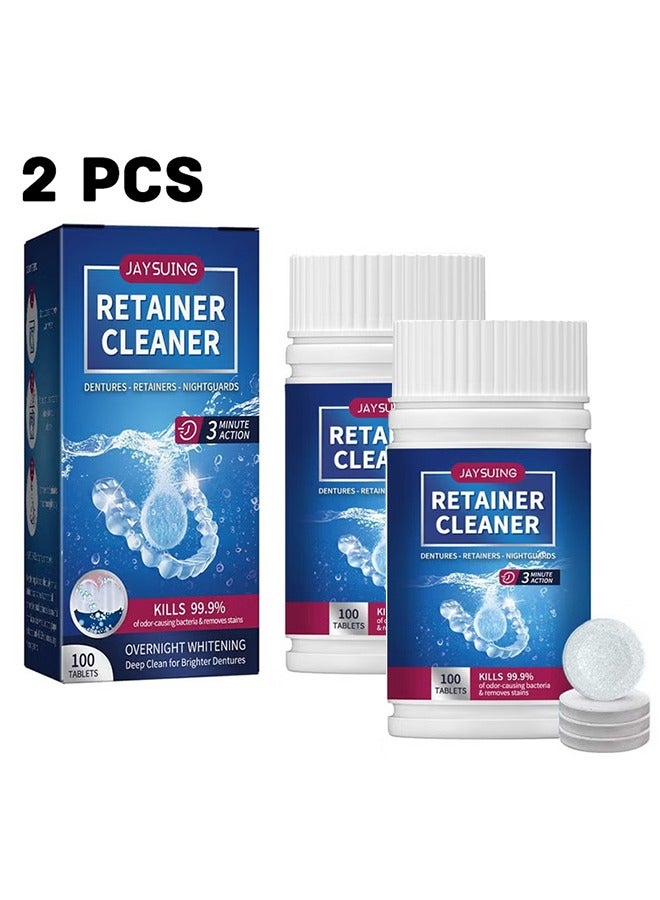 Jaysuing 200 Pcs Retainer Cleaner Tablets, Denture Cleaning Tablets 200 Tabs Mouth Guard False Teeth Cleaning Removes Odors Stains  - Image 1