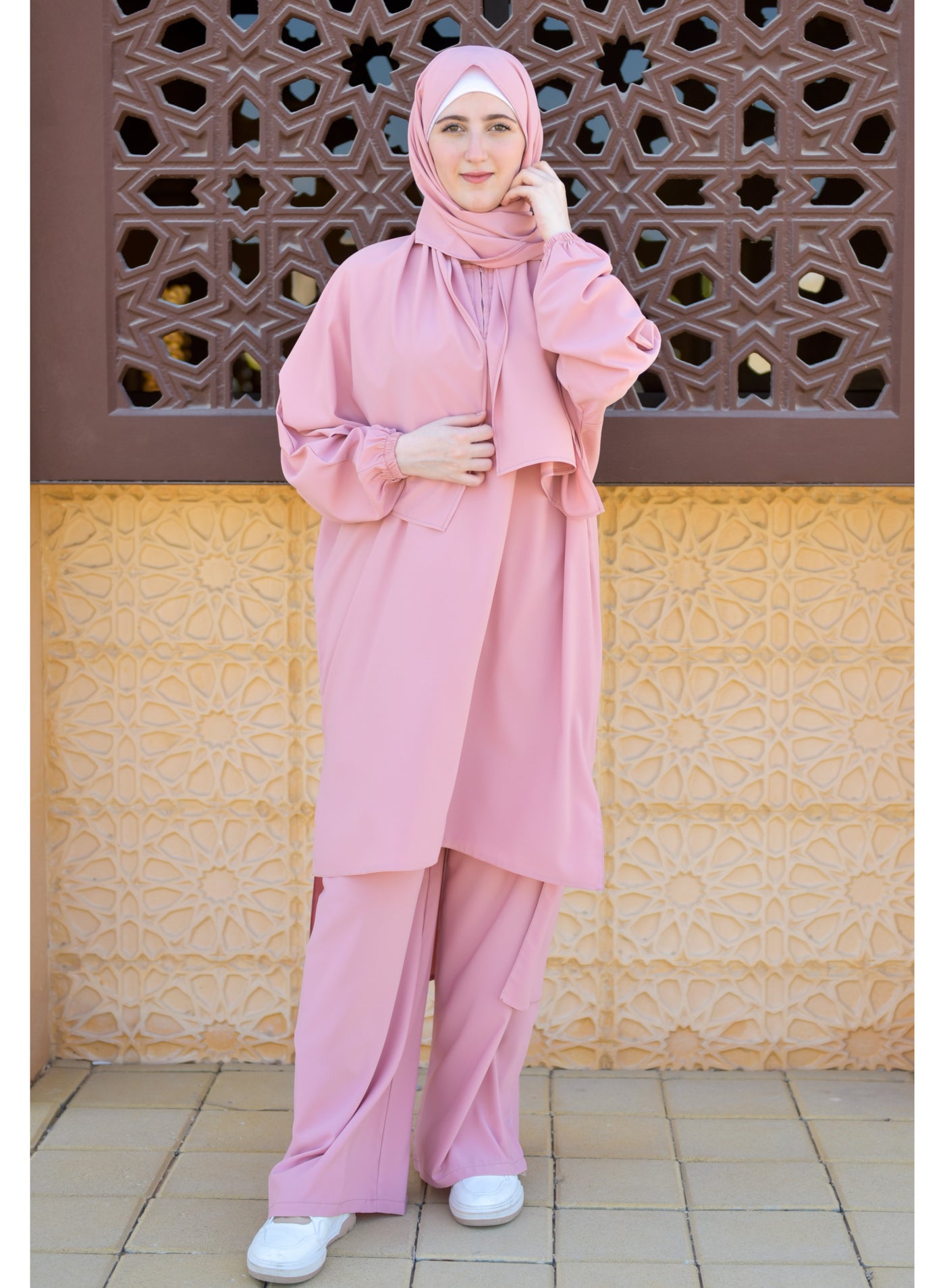 P101-umrah essentials Jilbab for women with tow style Skirt or Trouser -4 piece Prayer Clothes for Muslim Women-Islamic Abaya Dress Outfit maxi with scarf and small bag- Modest suit Women