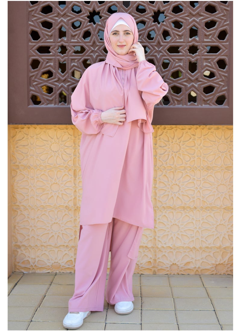 DAMAS COLLECTION P101-umrah essentials Jilbab for women with tow style Skirt or Trouser -4 piece Prayer Clothes for Muslim Women-Islamic Abaya Dress Outfit maxi with scarf and small bag- Modest suit Women  - Image 1