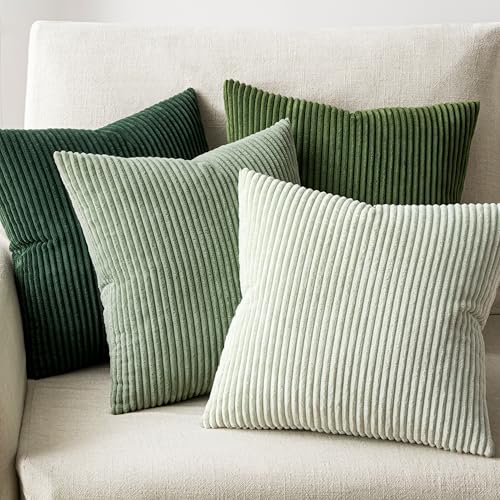 EMEMA Spring Green Decorative Throw Pillow Covers for Couch Bed Livingroom 18x18 Inch Set of 4 Boho Farmhouse Corduroy Striped Square Pillow Case,Western Modern Cushion Covers Home Decor - Image 3