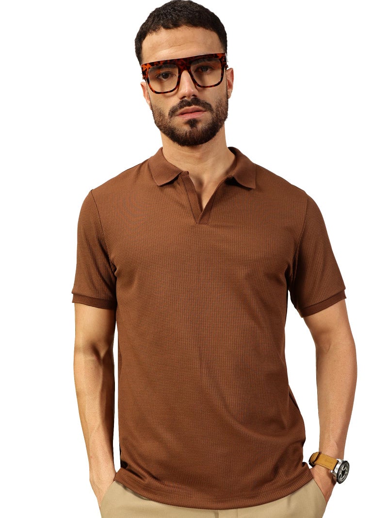 Thomas Scott Men Half Sleeves Regular Fit Textured Polo Tshirt (TSST03_CoffeeBrown, M) Coffee Brown - Image 1