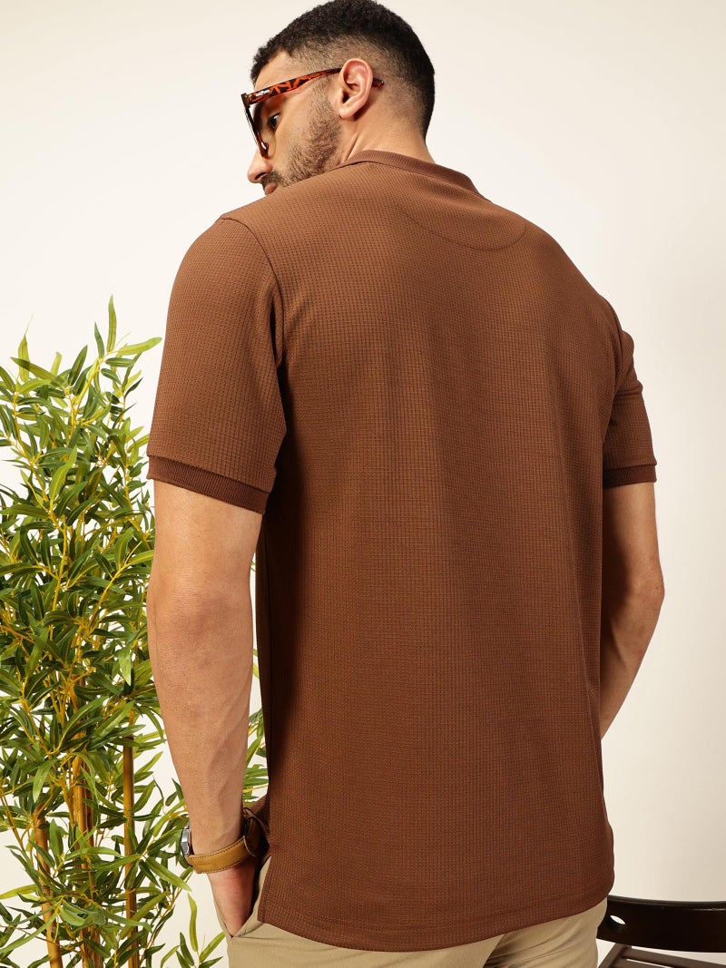 Thomas Scott Men Half Sleeves Regular Fit Textured Polo Tshirt (TSST03_CoffeeBrown, M) Coffee Brown - Image 4