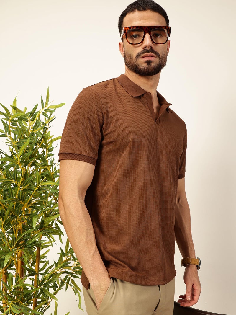 Thomas Scott Men Half Sleeves Regular Fit Textured Polo Tshirt (TSST03_CoffeeBrown, M) Coffee Brown - Image 3