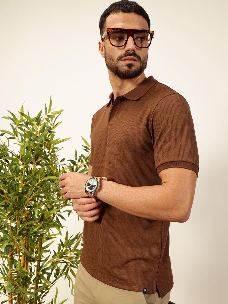 Thomas Scott Men Half Sleeves Regular Fit Textured Polo Tshirt (TSST03_CoffeeBrown, M) Coffee Brown - Image 2
