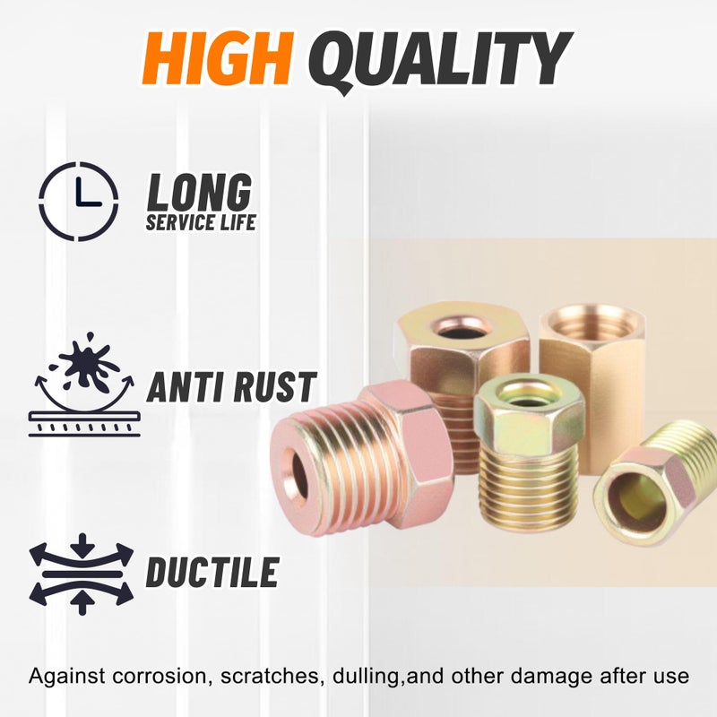 Ailbiuko 100Pcs 3/16" & 1/4" Brake Line Fittings Assortment Kit,3/8 Inch-24 Threads,7/16 Inch-24 Thread Nuts and Unions,1/2 Inch-20 Thread,9/16 Inch-18 Thread Nut - Image 4