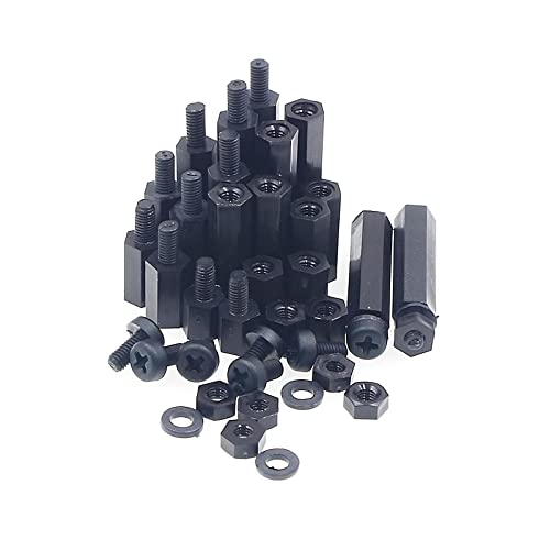MCMASKE 410PCS M3 Nylon Male-Female Hex Standoffs Spacers Screws Nuts Flat Washers Assortment Kit (Black) - Image 5