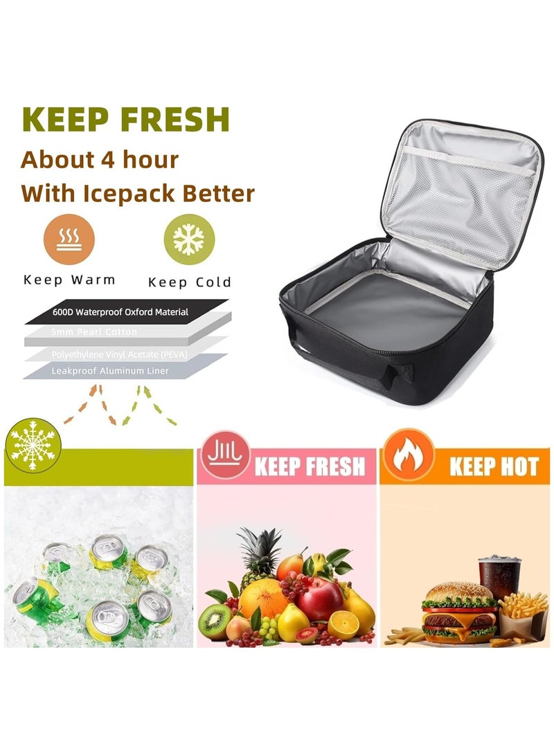 Small Lunch Bag for Women Men, Insulated Reusable Lunch Bag, Thermal Mini Lunch Box, Portable Cooler Bag for Work Picnic Travel, Food Snacks Lunch Containers for Adults (Black)  - Image 2