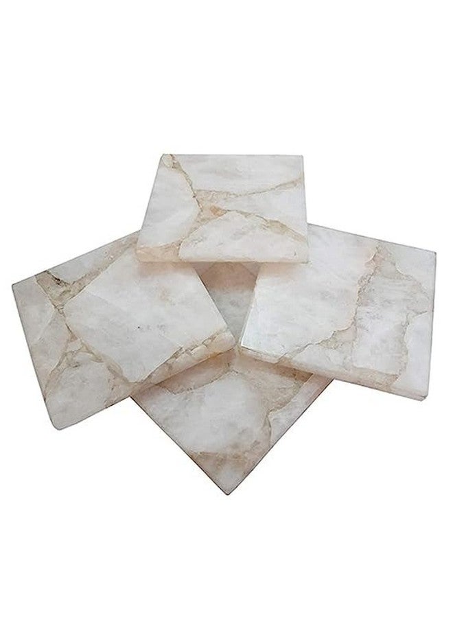 eshoppee 4X4 Natural White Quartz Square Stone Coaster, Cup Mat Mixed Color, Natural Beautiful Stone Crystal Gemstone Agate Beverage Coasters for Drinks Gift Set of 4. (4) - Image 1