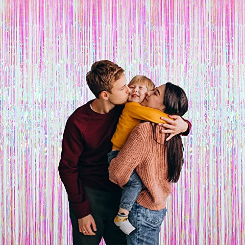 GOER 3.2 ft x 9.8 ft Metallic Tinsel Foil Fringe Curtains Party Photo Backdrop Party Streamers for Birthday,Graduation,New Year Eve Decorations Wedding Decor (Iridescent,1 Pack) - Image 4