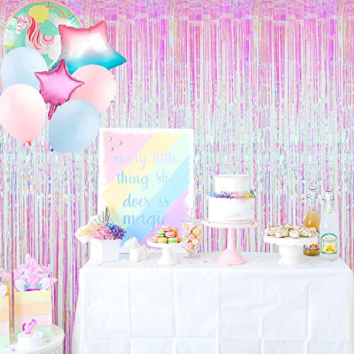 GOER 3.2 ft x 9.8 ft Metallic Tinsel Foil Fringe Curtains Party Photo Backdrop Party Streamers for Birthday,Graduation,New Year Eve Decorations Wedding Decor (Iridescent,1 Pack) - Image 2
