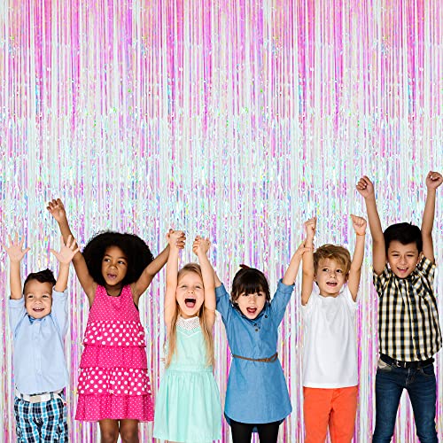 GOER 3.2 ft x 9.8 ft Metallic Tinsel Foil Fringe Curtains Party Photo Backdrop Party Streamers for Birthday,Graduation,New Year Eve Decorations Wedding Decor (Iridescent,1 Pack) - Image 3