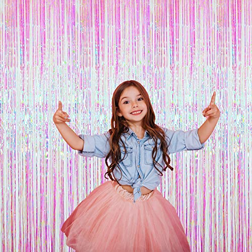 GOER 3.2 ft x 9.8 ft Metallic Tinsel Foil Fringe Curtains Party Photo Backdrop Party Streamers for Birthday,Graduation,New Year Eve Decorations Wedding Decor (Iridescent,1 Pack) - Image 5