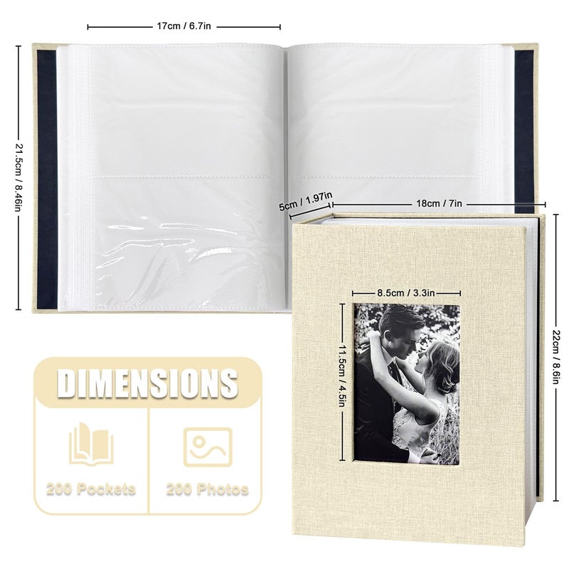 HenPisen 200-Pocket Photo Album 4x6 - Slip-In Picture Album with Linen Cover & Display Window, Vertical Photo Book for Wedding, Family, Baby, Anniversary & Vacation Memories (Holds 200 Photos) - Image 2