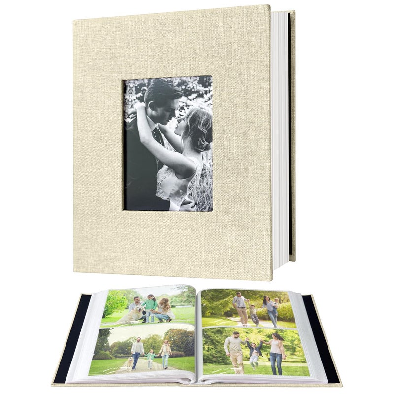 HenPisen 200-Pocket Photo Album 4x6 - Slip-In Picture Album with Linen Cover & Display Window, Vertical Photo Book for Wedding, Family, Baby, Anniversary & Vacation Memories (Holds 200 Photos) - Image 1