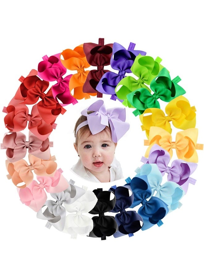 jollybows jollybows 20pcs Baby Girls Grosgrain Ribbon Hair Bows Headbands 6" Elastic Hair Band Hair Accessories for Infants Newborn  - Image 1
