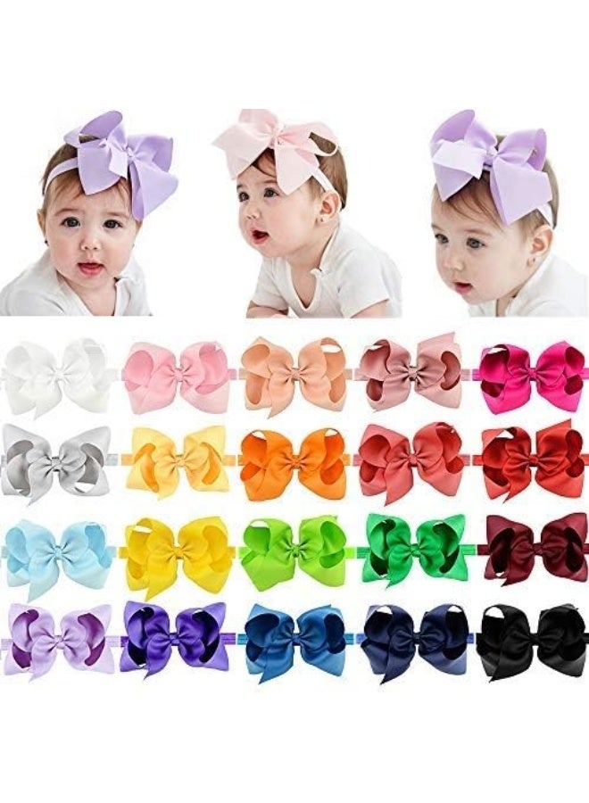 jollybows jollybows 20pcs Baby Girls Grosgrain Ribbon Hair Bows Headbands 6" Elastic Hair Band Hair Accessories for Infants Newborn  - Image 2