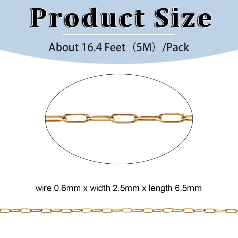 Andblue 16.4 Feet Necklace Chains for Jewelry Making, Gold Plated Stainless Steel Chains Bulk for DIY Necklace Bracelet Pendant Supplies - Image 2