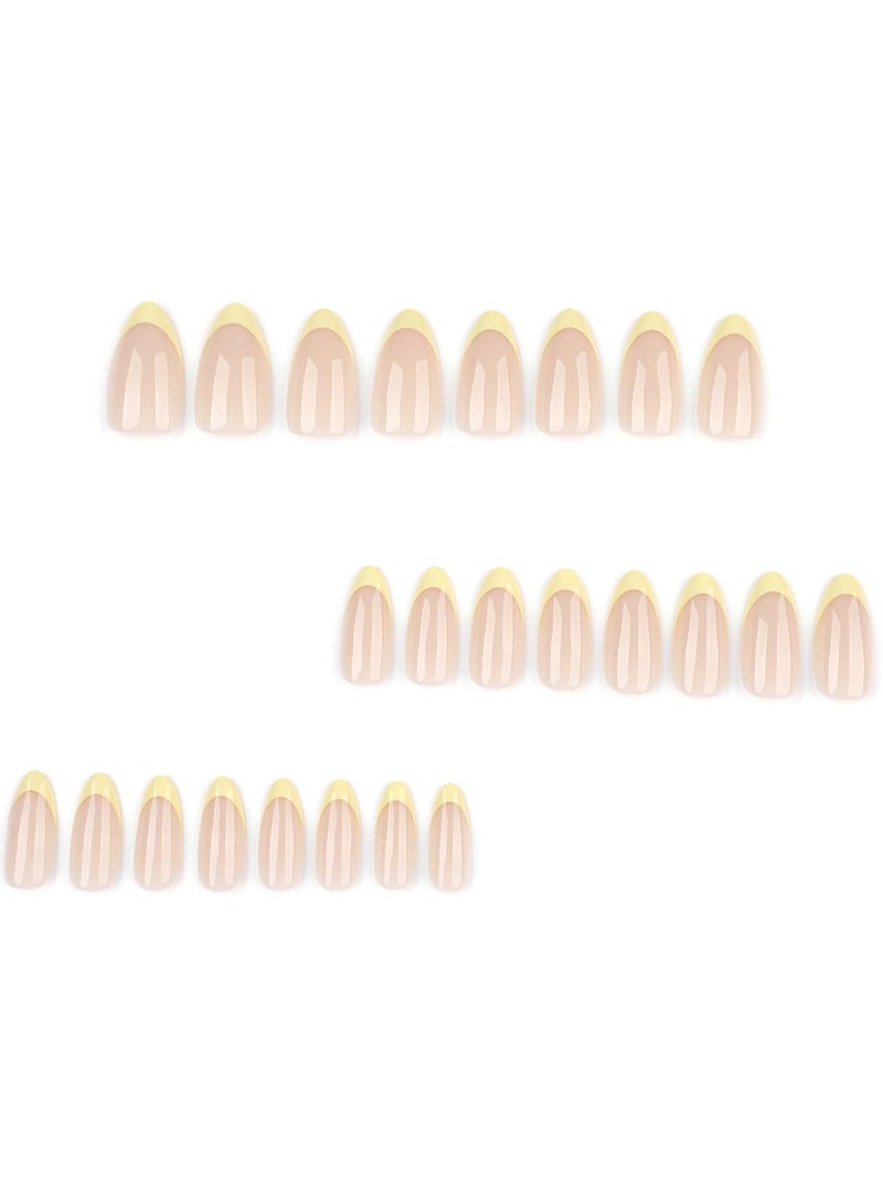 KHAJUL 24Pcs Yellow French Tip Press on Nails Short Almond,French Nails Press ons with Design Full Cover Glue on Nail Stick on Nails for Women Manicure,Reusable ,Artificial , Nail Sticky Tabs , Easy Apply - Image 3