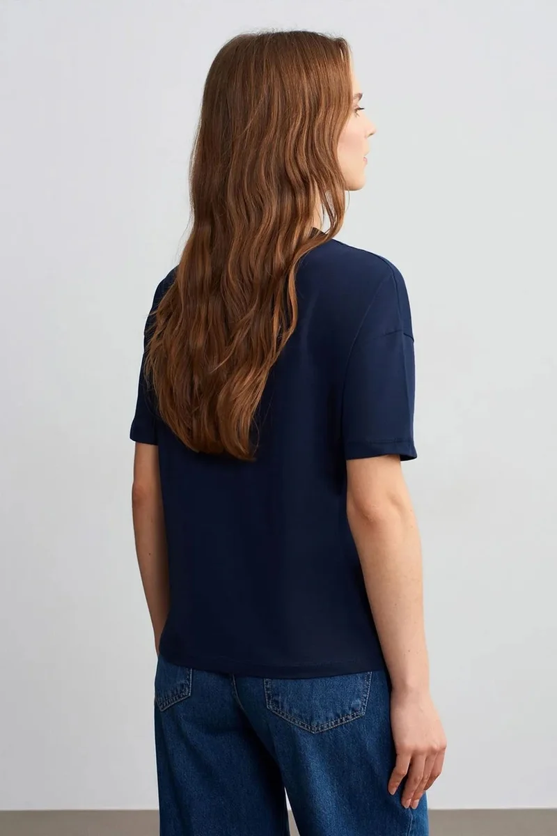 Dilvin Navy Blue DILVIN Women's Cotton Crew Neck T-Shirt for Women | Best Price UAE