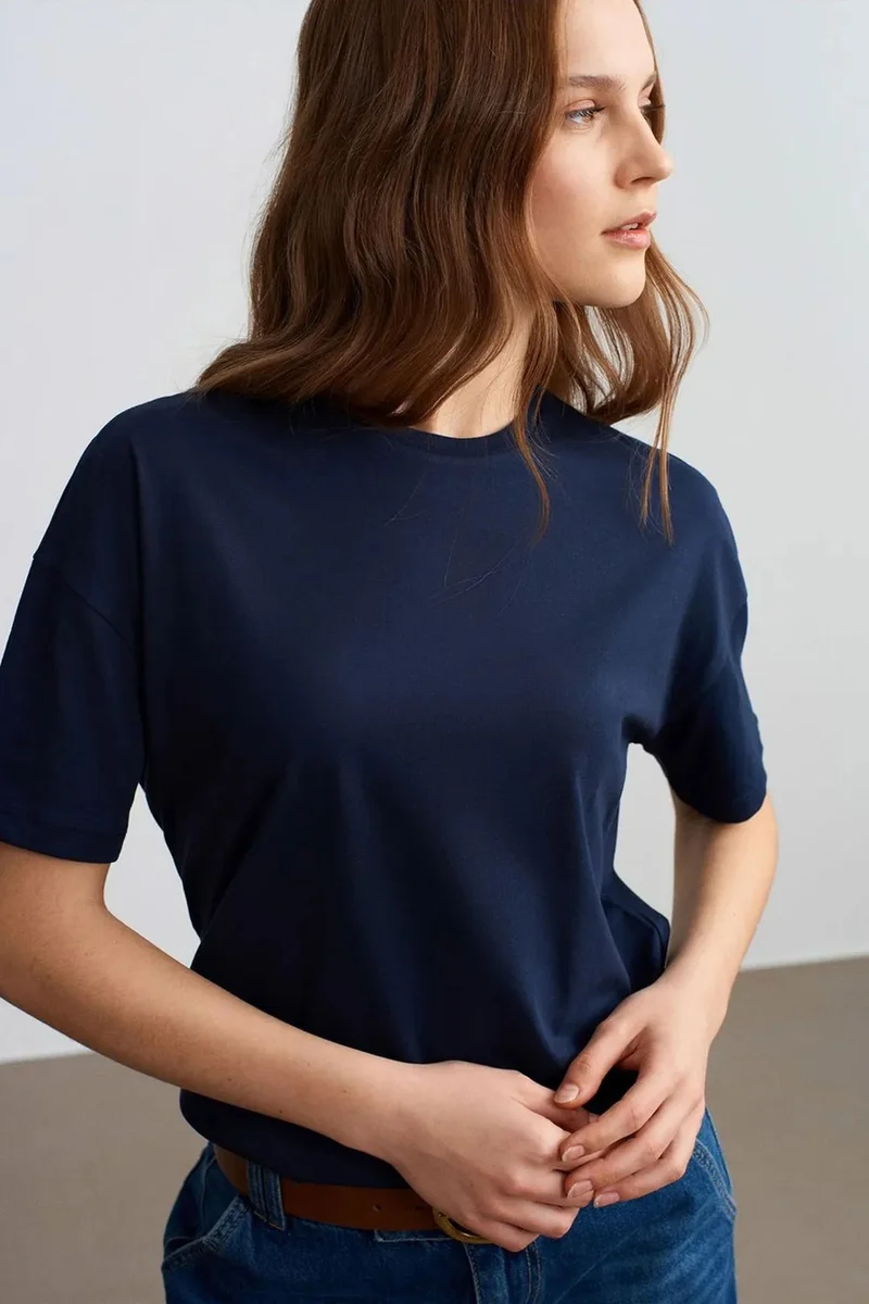 Dilvin Navy Blue DILVIN Women's Cotton Crew Neck T-Shirt for Women | Best Price UAE