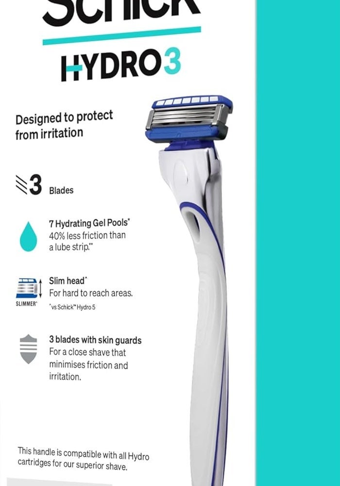 schick شفرة حلاقة شِك هيدرو 3 ثلاثية الشفرات للرجال مع برك جل مرطب ومقبض مريح - Image 1