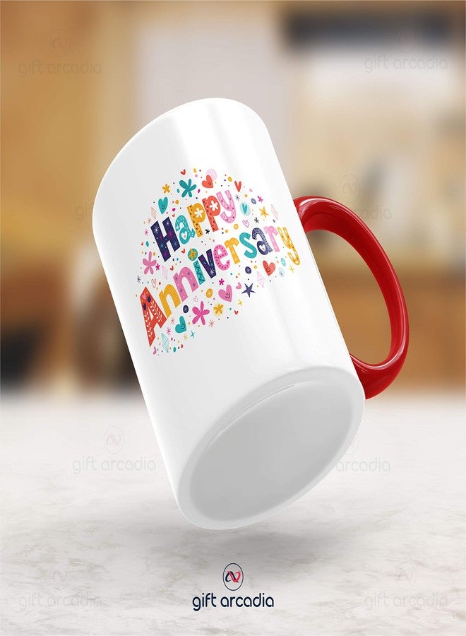Gift Arcadia Ceramic Happy Anniversary Coffee Mug - 2 Pieces, Red, 330ml (A308) - Image 3