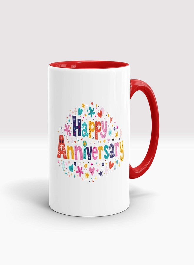 Gift Arcadia Ceramic Happy Anniversary Coffee Mug - 2 Pieces, Red, 330ml (A308) - Image 2