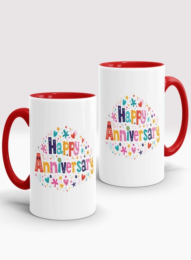 Gift Arcadia Ceramic Happy Anniversary Coffee Mug - 2 Pieces, Red, 330ml (A308) - Image 1