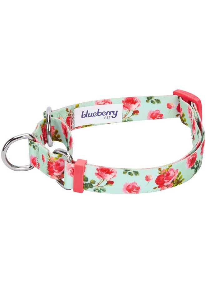 Blueberry Pet Blueberry Pet Spring Scent Inspired Rose Print Martingale Safety Training Dog Collar, Turquoise, Small, Heavy Duty Adjustable Collars for Dogs  - Image 2