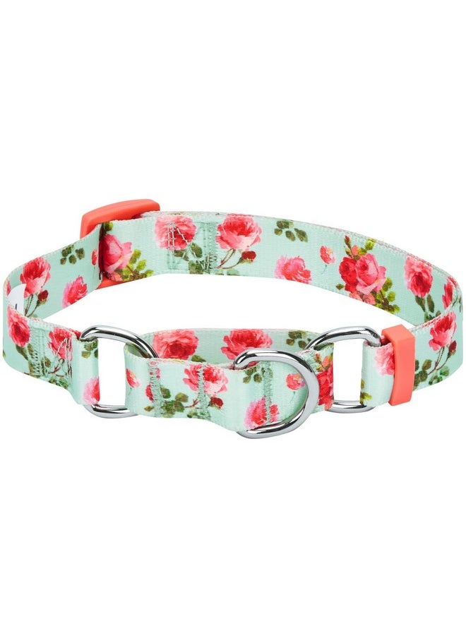 Blueberry Pet Blueberry Pet Spring Scent Inspired Rose Print Martingale Safety Training Dog Collar, Turquoise, Small, Heavy Duty Adjustable Collars for Dogs  - Image 1
