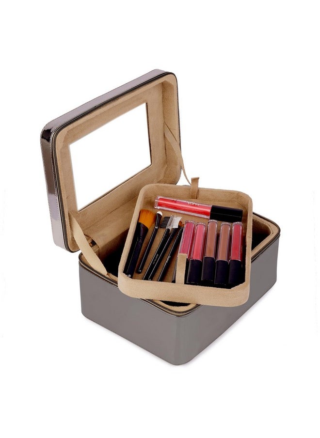NFI essentials NFI essentials Makeup Box Jewelry Bridal Box Make up Box Trousseau Box Vanity Beauty Case Organizer for Wedding Makeup Big Box 23x18x13cm (Gunmetal)  - Image 5