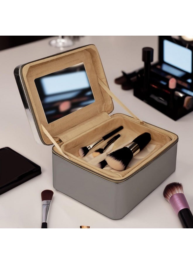 NFI essentials NFI essentials Makeup Box Jewelry Bridal Box Make up Box Trousseau Box Vanity Beauty Case Organizer for Wedding Makeup Big Box 23x18x13cm (Gunmetal)  - Image 2