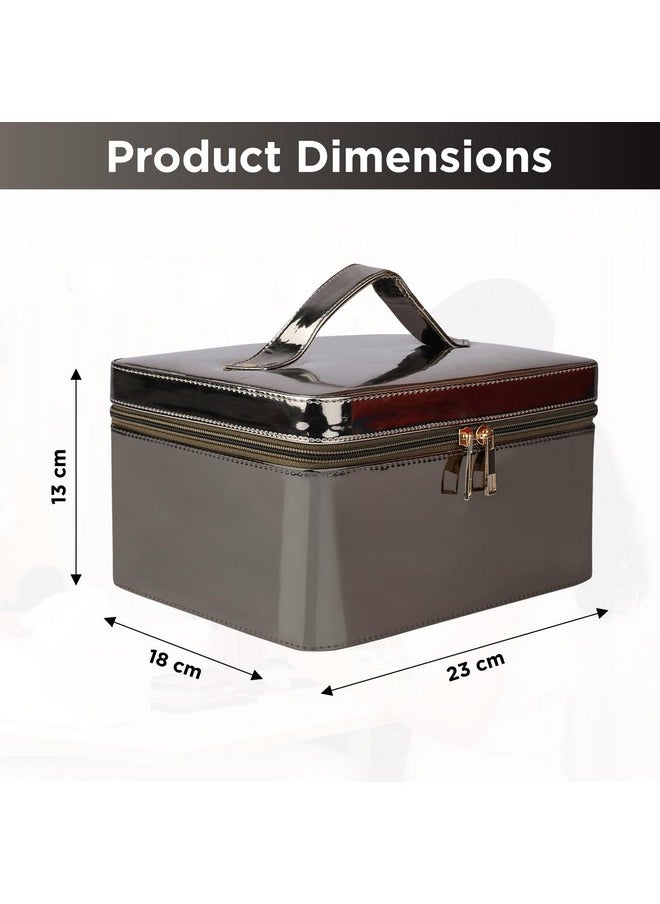 NFI essentials NFI essentials Makeup Box Jewelry Bridal Box Make up Box Trousseau Box Vanity Beauty Case Organizer for Wedding Makeup Big Box 23x18x13cm (Gunmetal)  - Image 4